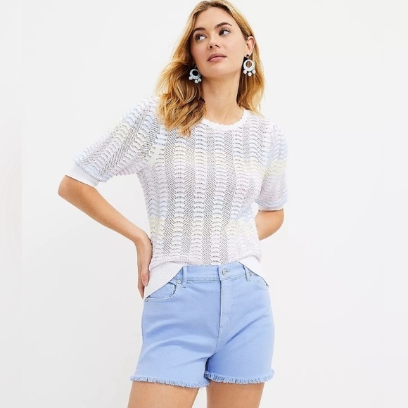 Loft Curvy High Rise Frayed Denim Cut Off Shorts Size 27 - Picture 10 of 10